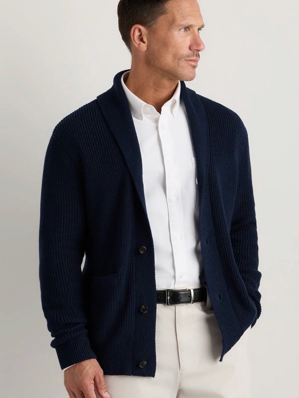 Men's Organic Cotton Shawl Collar Button-Up Sweater Cardigan‎ - Navy XXL